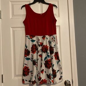 Floral Red and White Sleeveless Dress